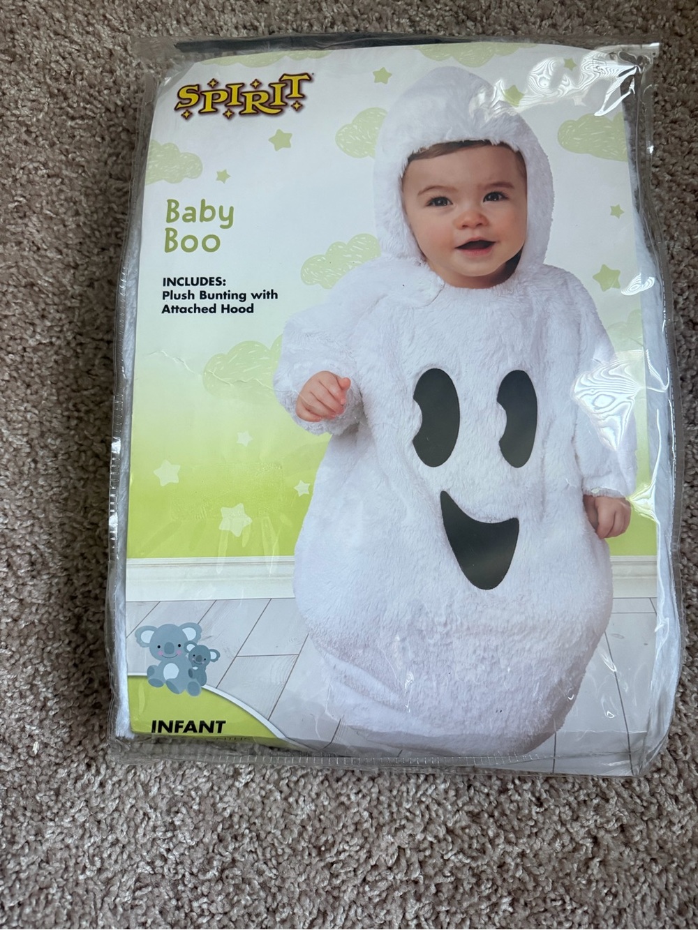Spirit Infant Ghost Costume Plush Bunting in White with Black Face